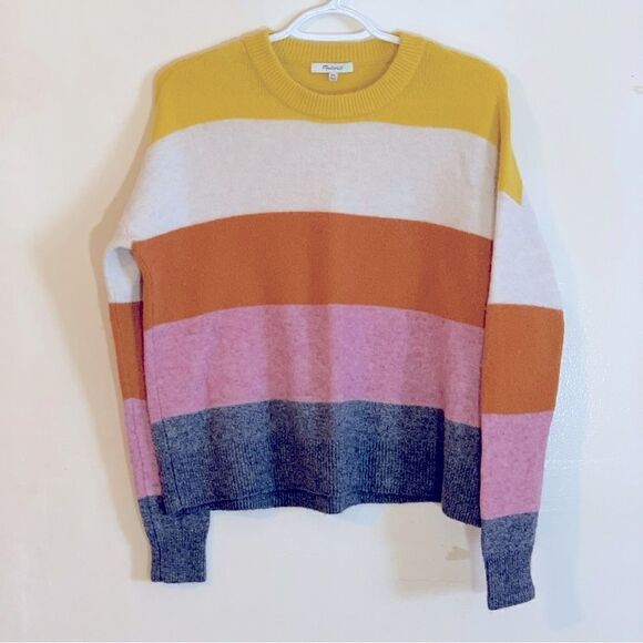 Madewell Sweater Oversized Striped Alpaca Merino Wool Blend Crew Neck Sz XXS - Picture 1 of 4